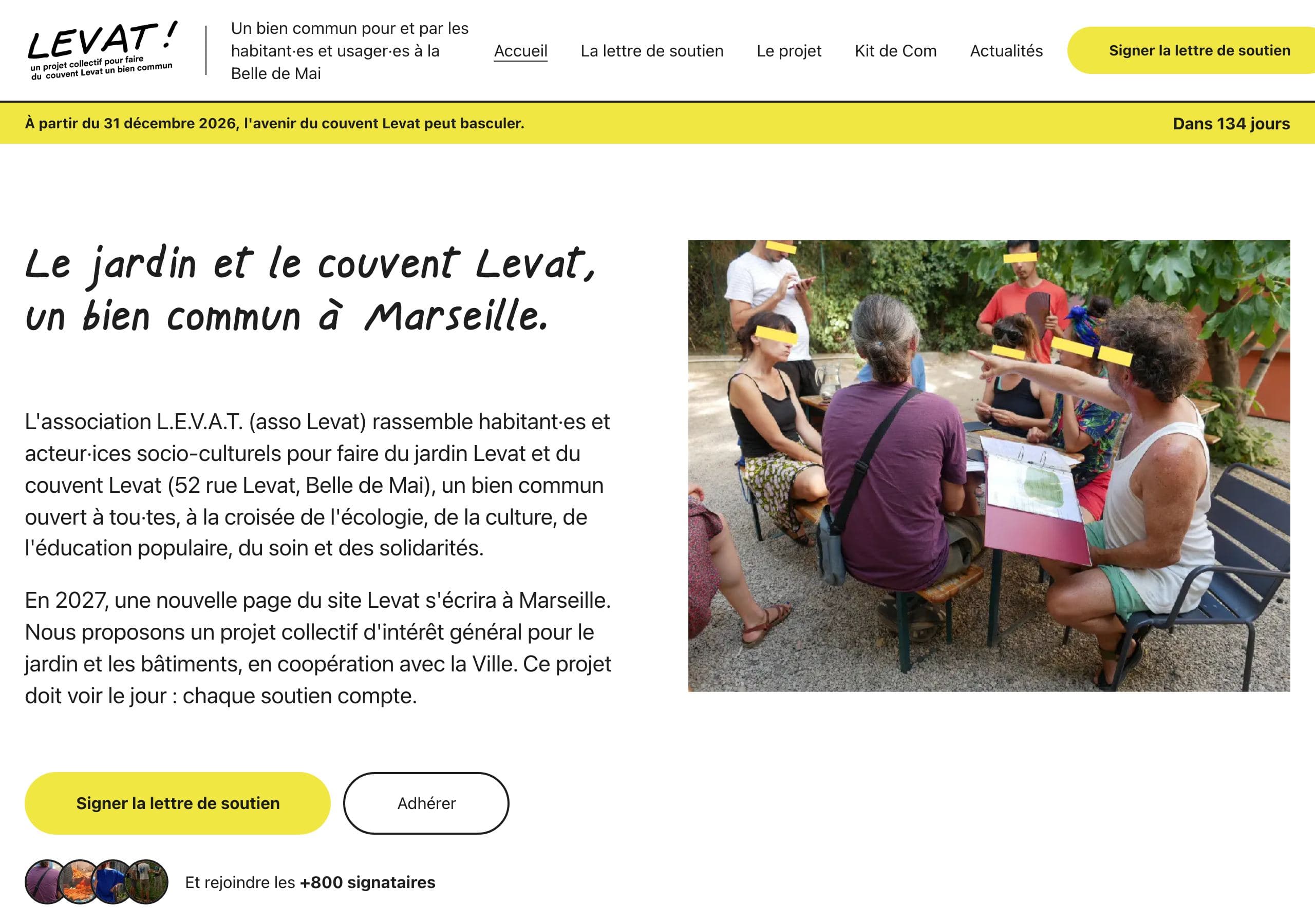 Page d'accueil du site de la campagne citoyenne Jadin LEVAT