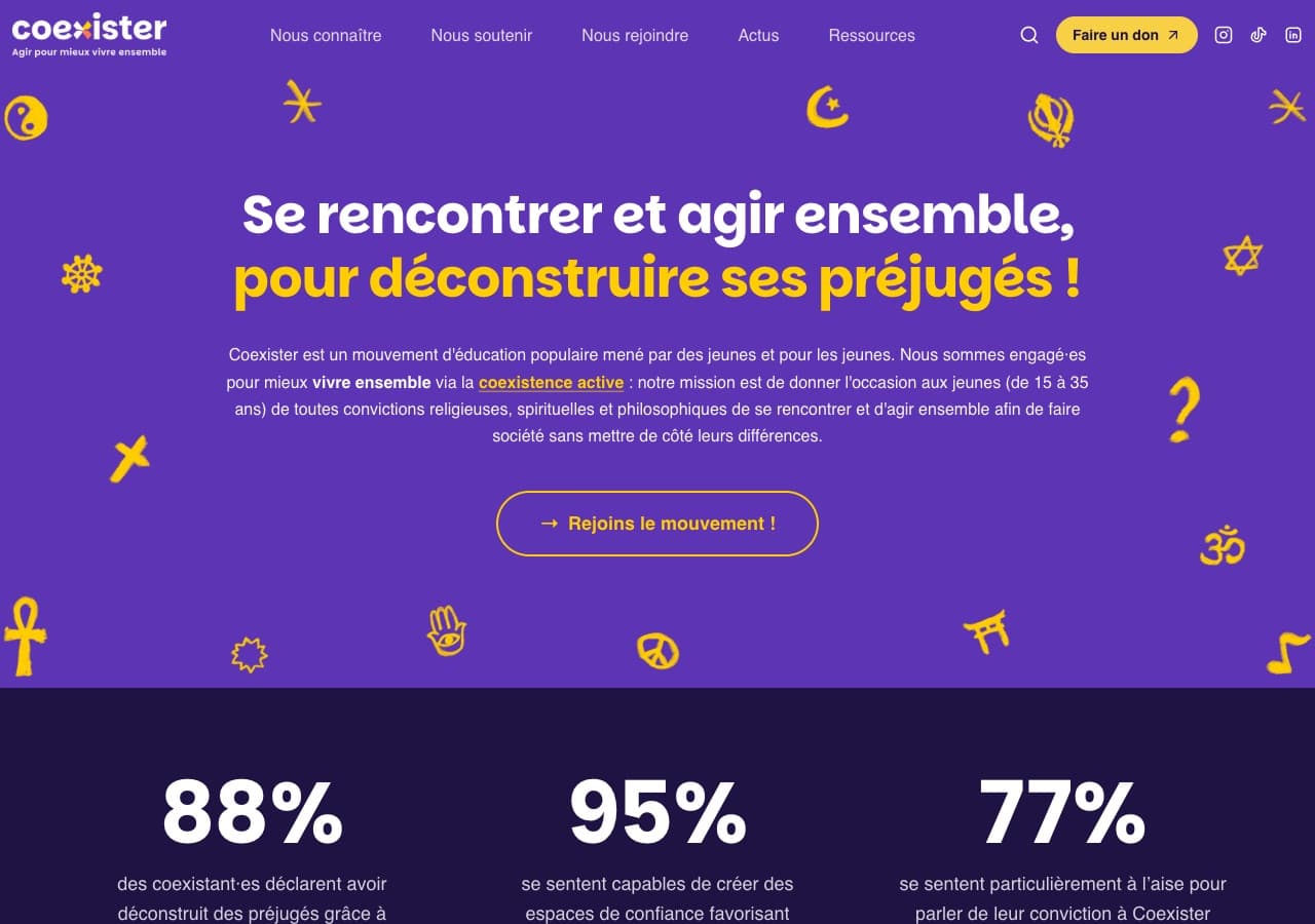Page d'accueil du site de l'association Coexister