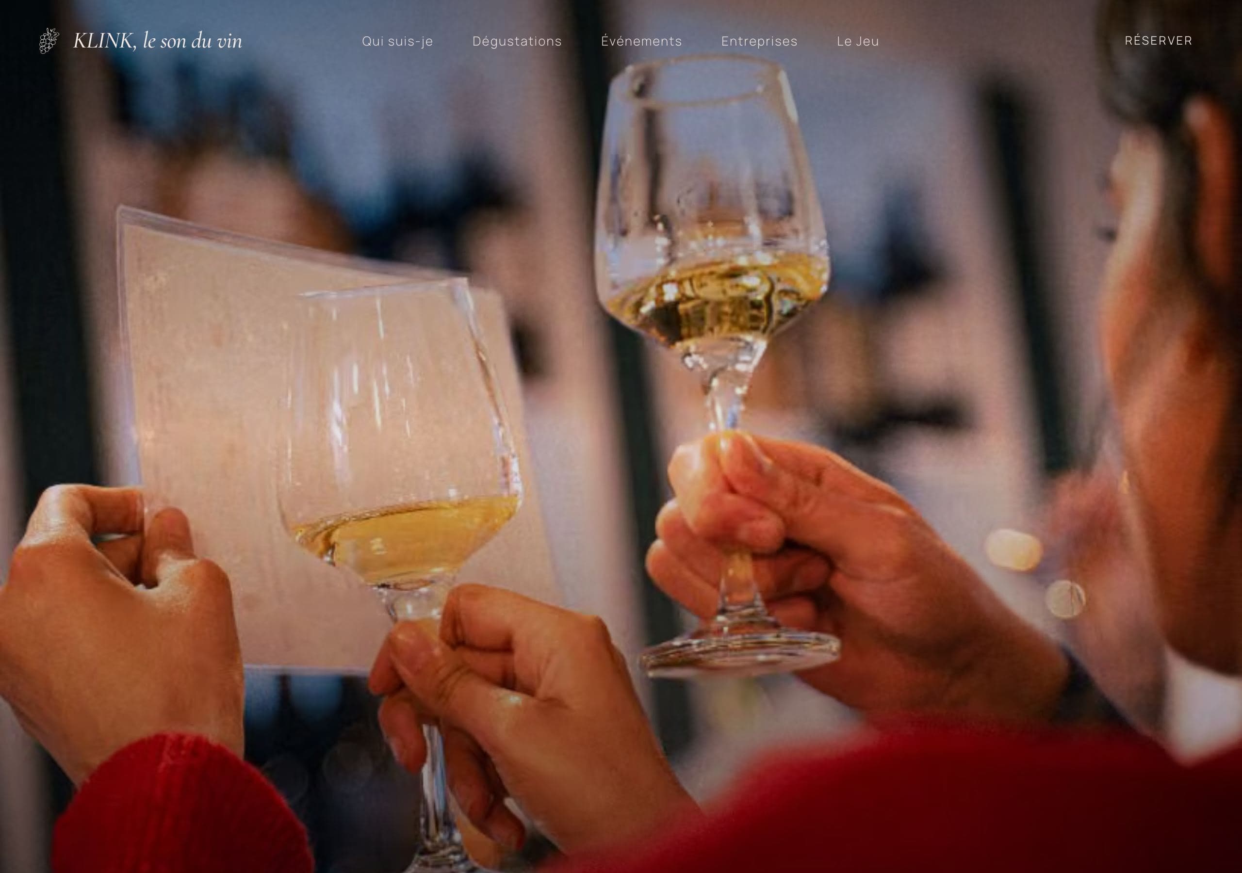 Page d'accueil du site Klink, le son du vin