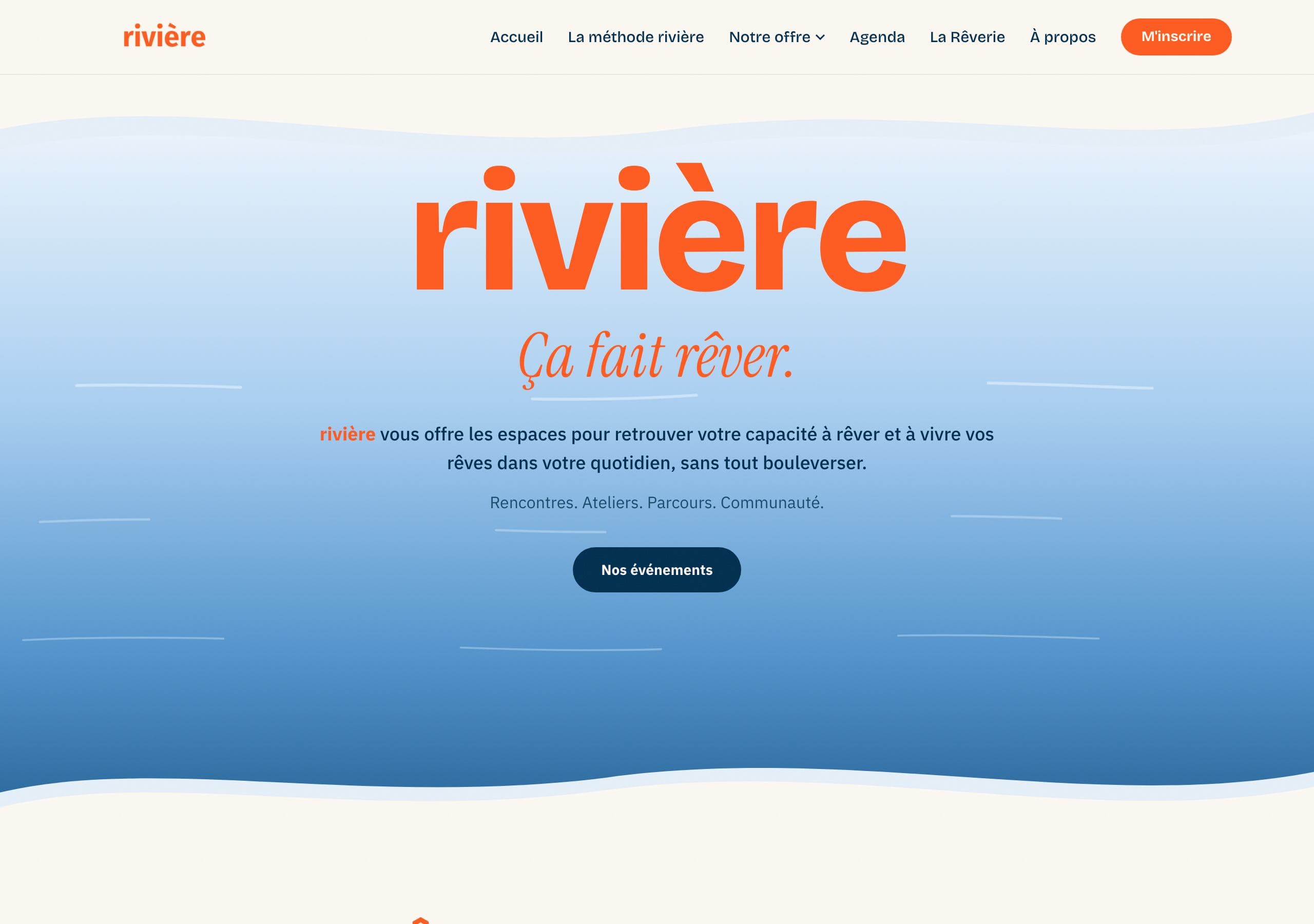 Page d'accueil du site de l'association Rivière de rêves